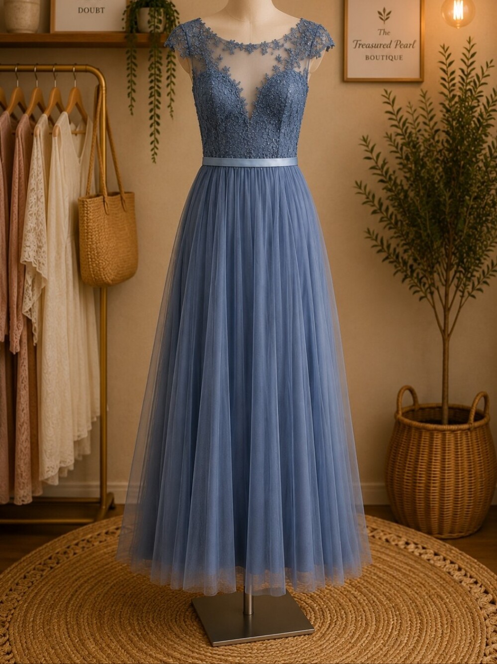 City Triangles Elegant Blue Lace Evening Gown Davids Bridal